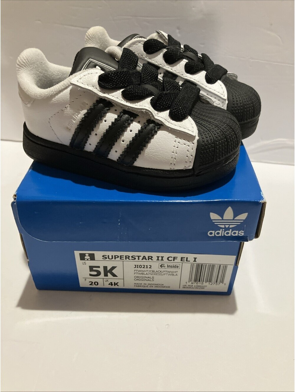 adidas Superstar II CF EL I 5K Kids White/Black Toddler Sneaker Shoe JI0212 NEW